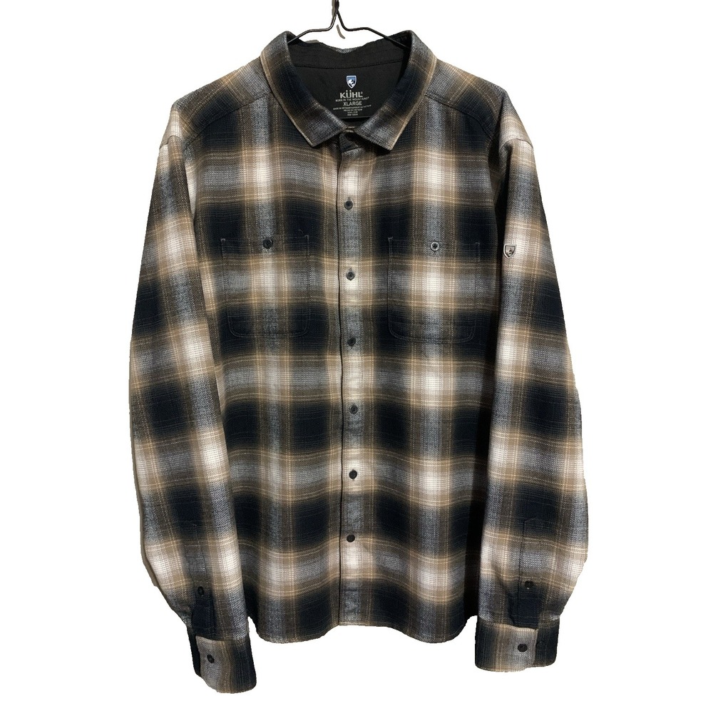 Kuhl Law Flannel Long Sleeve Button Up Shirt Men's XL Brown Plaid Warm Cozy Soft